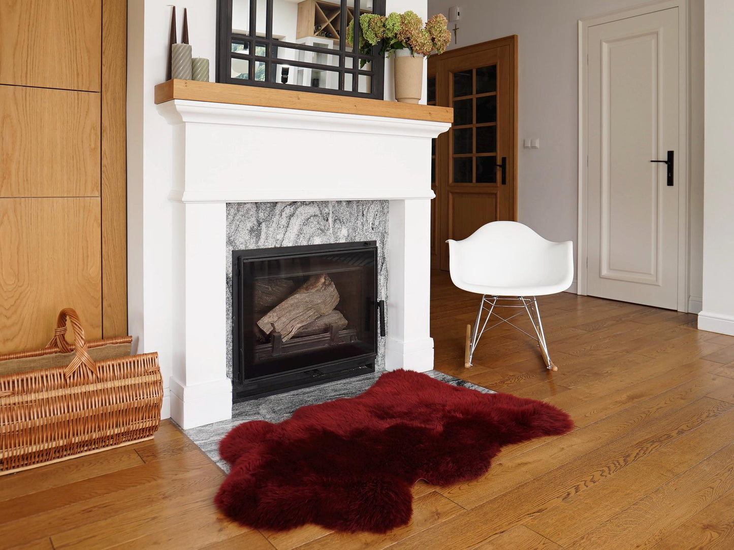 Burgundy Genuine Sheepskin Rug, Soft Wool Throw with Leather Backing, 50 x 30 in