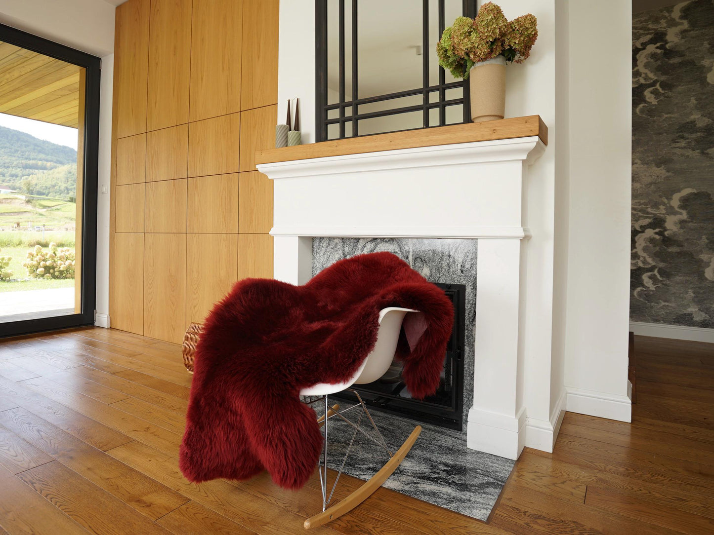 Burgundy Genuine Sheepskin Rug, Soft Wool Throw with Leather Backing, 50 x 30 in