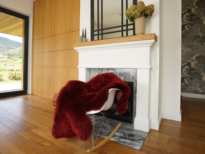 Burgundy Genuine Sheepskin Rug, Soft Wool Throw with Leather Backing, 50 x 30 in