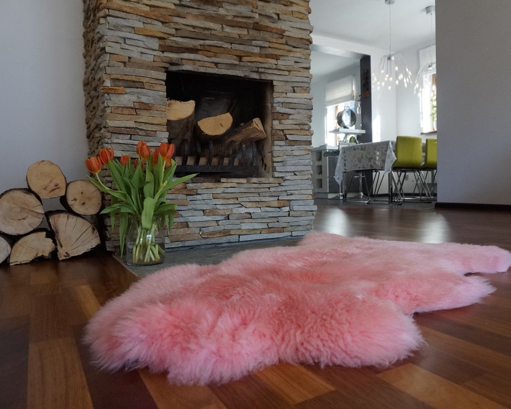 Genuine Sheepskin Rug: Pink Pastel Dyed Wool Carpet (50" x 28")