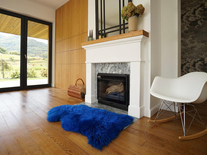 Navy Blue Genuine Sheepskin Rug, Natural Wool and Leather Throw, Soft Plush Hide, 50 x 28 Inches