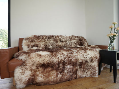 Rug SEXTO SHEEPSKIN MouflonThrow Genuine Leather Sheep Skin Decorative rug - White, Brown comfy, cozy, natural very thick!