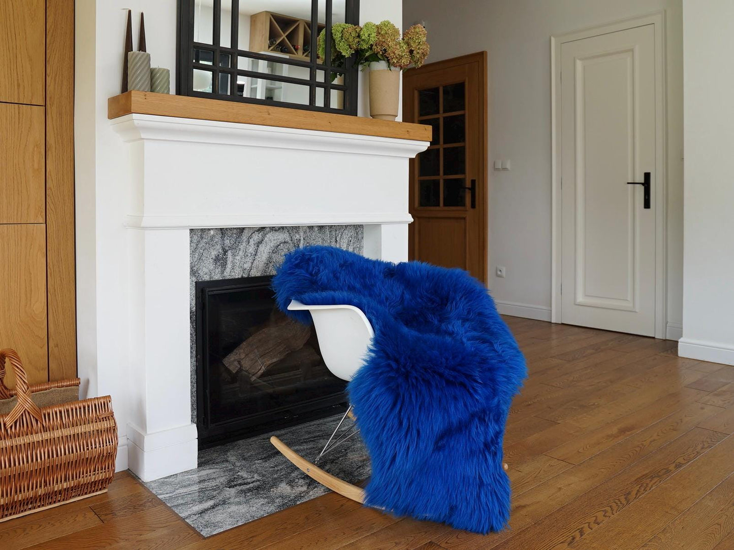 Navy Blue Genuine Sheepskin Rug, Natural Wool and Leather Throw, Soft Plush Hide, 50 x 28 Inches