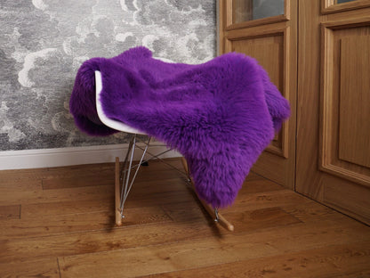 SHEEPSKIN  Violet  Throw Genuine leather wool carpet Dyed Decorative rug  comfy, cozy, hair is very thick, shiny !
