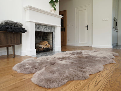 GIANT RUG FOUR sheepskin  Brown Throw Genuine leather Sheep Skin Decorative rug Light Brown comfy,