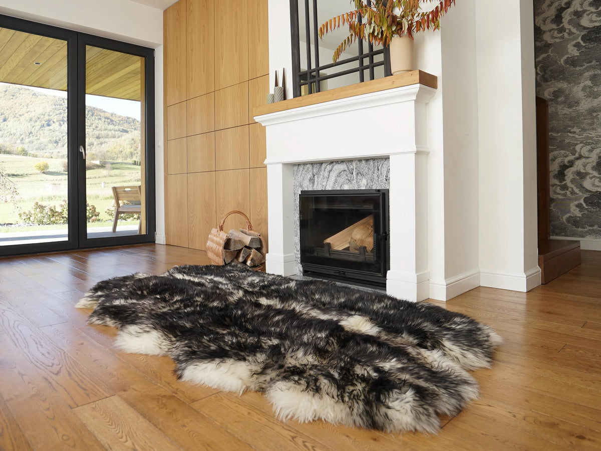 GIANT RUG FOUR sheepskin  Black Throw Genuine leather Sheep Skin Decorative rug Brown comfy, cozy, Natural very thic!