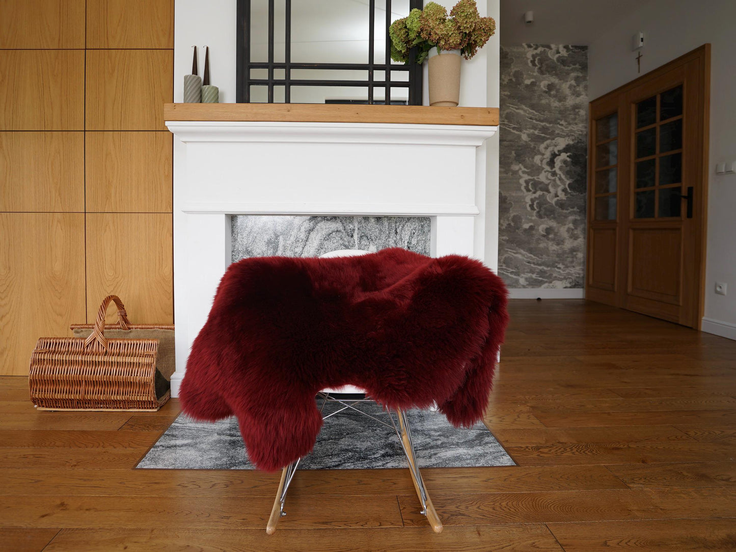 Burgundy Genuine Sheepskin Rug, Soft Wool Throw with Leather Backing, 50 x 30 in