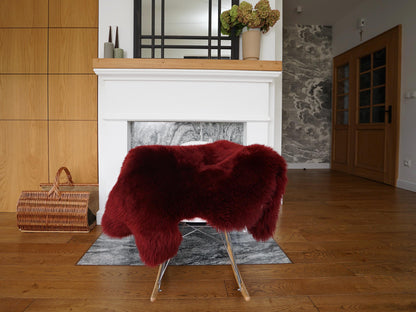 Burgundy Genuine Sheepskin Rug, Soft Wool Throw with Leather Backing, 50 x 30 in