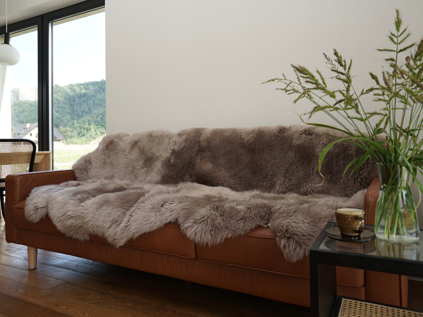 GIANT RUG FOUR sheepskin  Brown Throw Genuine leather Sheep Skin Decorative rug Light Brown comfy,