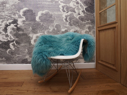 SHEEPSKIN Light Blue Aqua color Throw Genuine leather wool carpet Dyed Decorative rug  light blue comfy, cozy, hair is very thick, shiny !