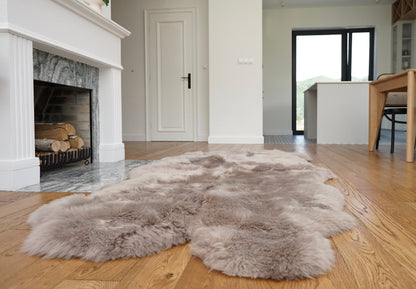 GIANT RUG FOUR sheepskin  Brown Throw Genuine leather Sheep Skin Decorative rug Light Brown comfy,