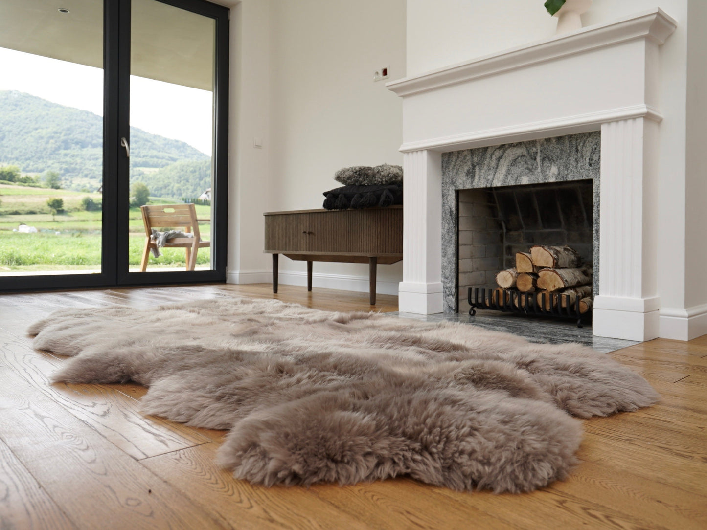 GIANT RUG FOUR sheepskin  Brown Throw Genuine leather Sheep Skin Decorative rug Light Brown comfy,