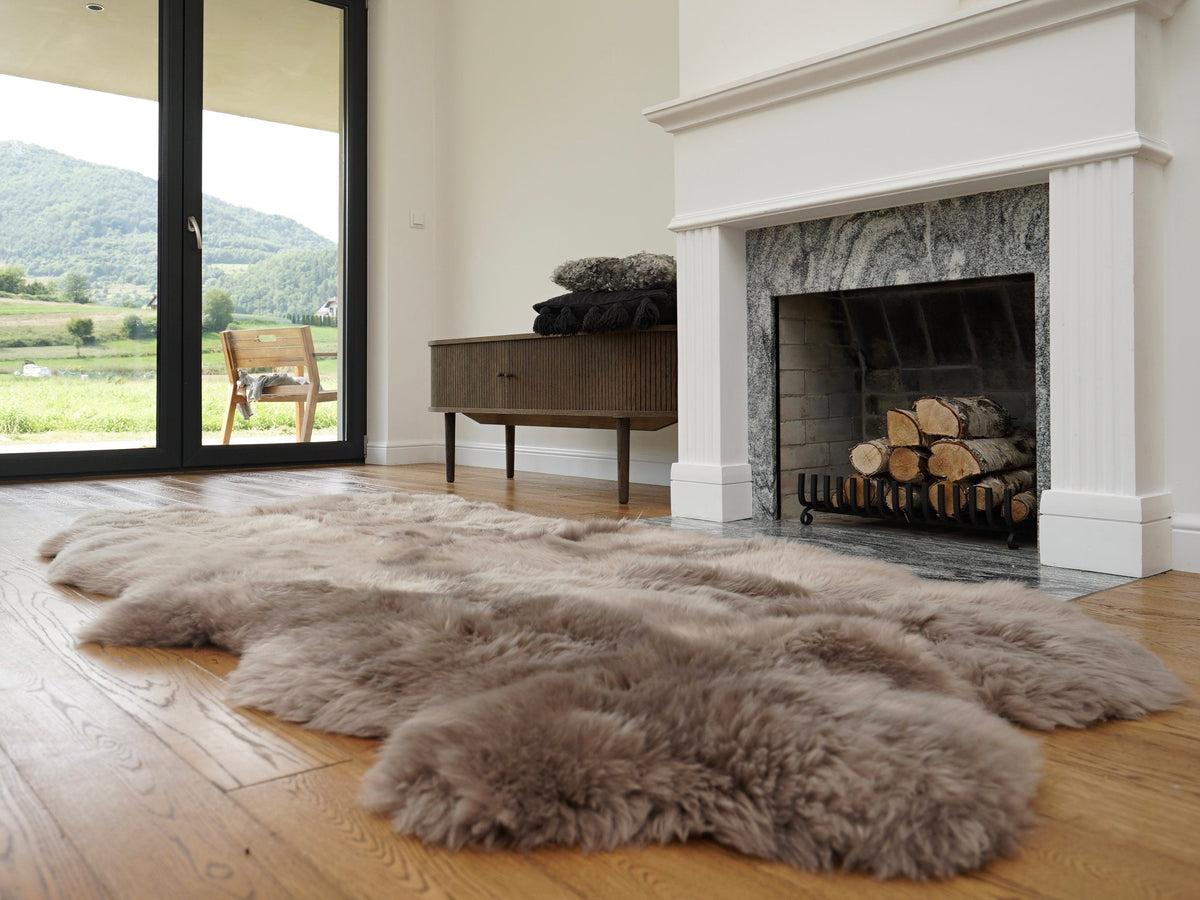 GIANT RUG FOUR sheepskin  Brown Throw Genuine leather Sheep Skin Decorative rug Light Brown comfy,
