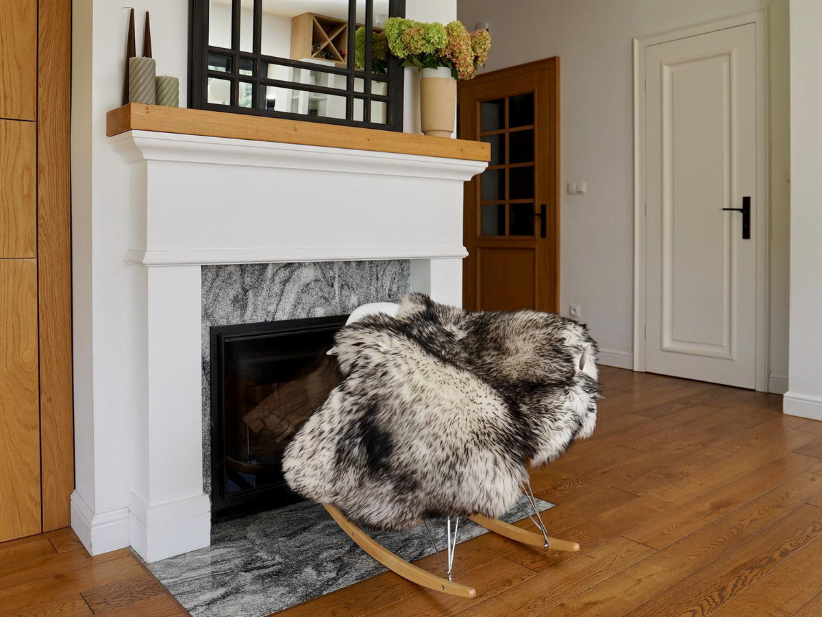 Natural Sheepskin Rug with Black-Dyed Wool Tips, Soft Fluffy Genuine Wool Pelt, 50 x 30 Inch Luxury Accent for Bedroom, Chair, Bench, or Cozy Corner