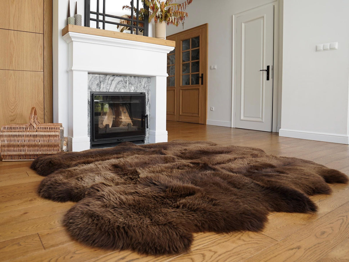 Brown Sexto Genuine Sheepskin Rug, 80 x 70 in (200 x 180 cm), Luxury XL Natural Wool Fur Area Rug, Four-Hide Design