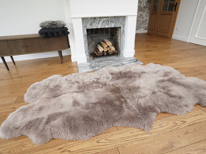 GIANT RUG FOUR sheepskin  Brown Throw Genuine leather Sheep Skin Decorative rug Light Brown comfy,