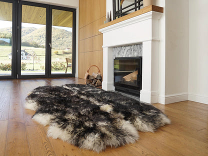 GIANT RUG FOUR sheepskin  Black Throw Genuine leather Sheep Skin Decorative rug Brown comfy, cozy, Natural very thic!