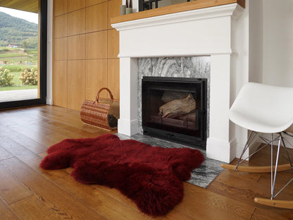 Burgundy Genuine Sheepskin Rug, Soft Wool Throw with Leather Backing, 50 x 30 in