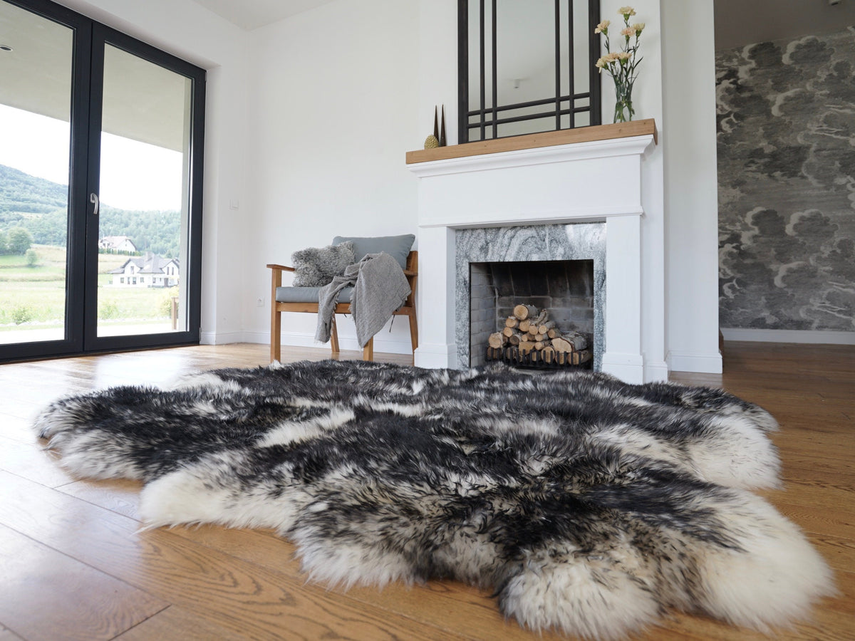 Extra Large White Mouflon Sheepskin Rug, Genuine Wool Fur Area Rug, Sexto Hide, 200 x 180 cm (79 x 71 in)