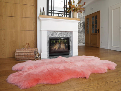 GIANT RUG FOUR sheepskin Pink Throw Genuine leather Sheep Skin Decorative rug Pink comfy, cozy, Natural very thick!