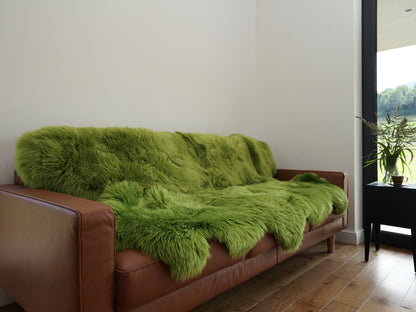 GIANT RUG FOUR sheepskin  Green Throw Genuine leather Sheep Skin Decorative rug Green comfy, cozy, Natural very thic!
