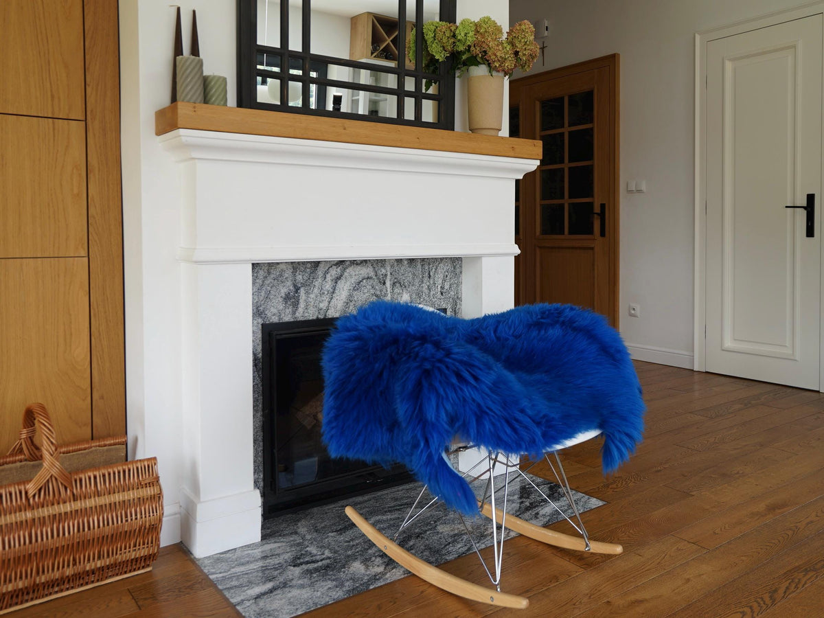 Navy Blue Genuine Sheepskin Rug, Natural Wool and Leather Throw, Soft Plush Hide, 50 x 28 Inches