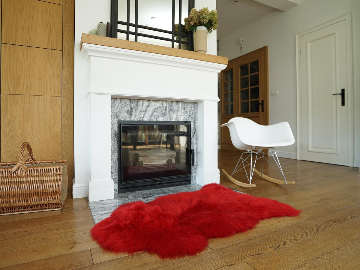 Regular SHEEPSKIN Red Throw Genuine leather Sheep Skin 50 " x 30"  Decorative rug Natural comfy, cozy, hiny !