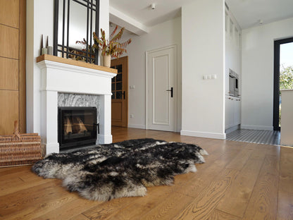 GIANT RUG FOUR sheepskin  Black Throw Genuine leather Sheep Skin Decorative rug Brown comfy, cozy, Natural very thic!