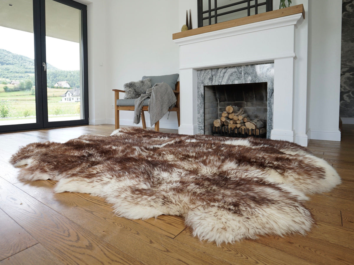 GIANT RUG FOUR sheepskin  Brown Throw Genuine leather Sheep Skin Decorative rug Brown comfy, cozy, Natural very thic!