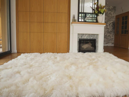8x10 ft Natural White Sheepskin Rug, Genuine Leather Wool Shag Area Rug, Hand-Stitched Plush Patchwork Carpet for Living Room or Bedroom