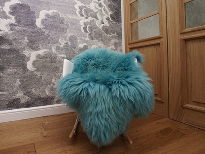 SHEEPSKIN Light Blue Aqua color Throw Genuine leather wool carpet Dyed Decorative rug  light blue comfy, cozy, hair is very thick, shiny !