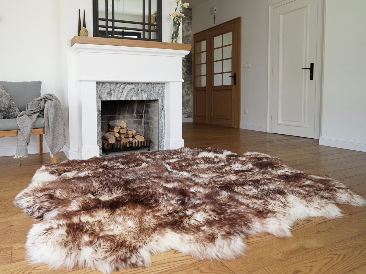 Rug SEXTO SHEEPSKIN MouflonThrow Genuine Leather Sheep Skin Decorative rug - White, Brown comfy, cozy, natural very thick!