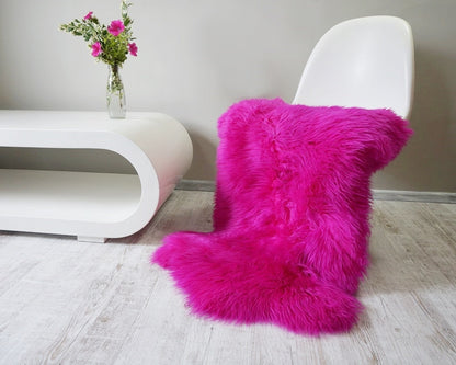 Regular SHEEPSKIN PINK Throw Genuine leather Sheep Skin 44 " x 28"  Decorative rug Natural comfy, cozy, hiny !