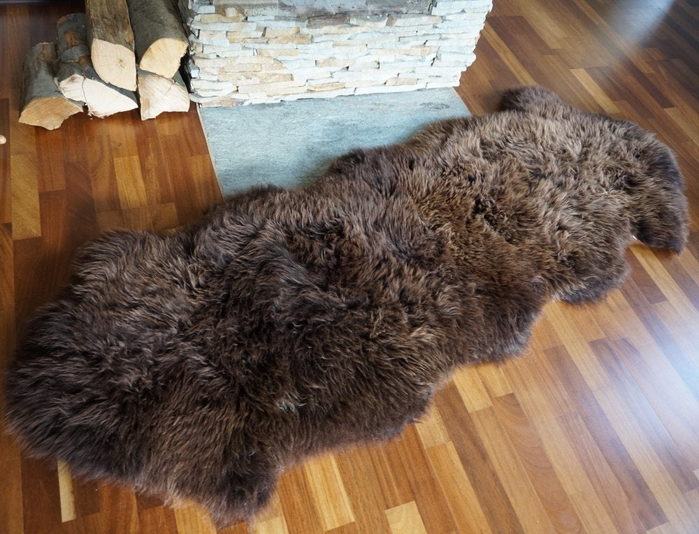 GIANT Sheepskin Double X  Brown Throw Genuine leather Sheep Skin 79" x 30" Decorative rug Natural comfy,cozy, hair is very thick, s