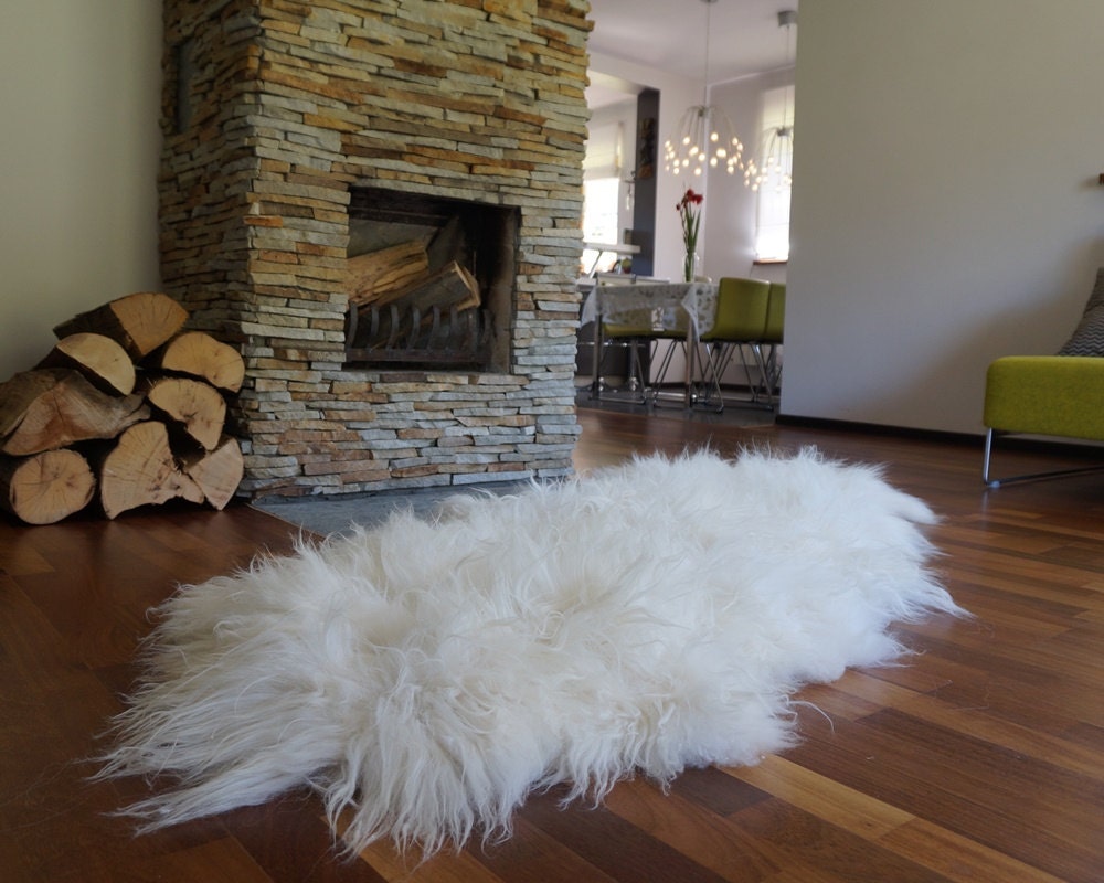 GIANT  Double Sheepskin Icelandic    White Cream Throw Genuine leather Sheep Skin 79" x 36"Decorative rug White comfy, cozy, hair