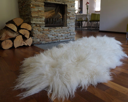 GIANT  Double Sheepskin Icelandic    White Cream Throw Genuine leather Sheep Skin 79" x 36"Decorative rug White comfy, cozy, hair