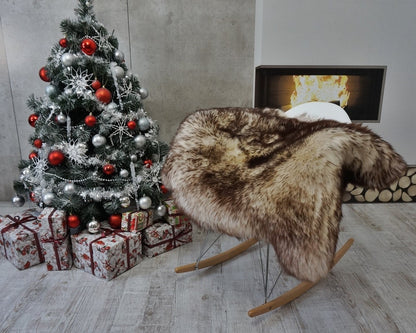 Sheepskin Mouflon Throw Genuine leather Sheep Skin Decorative rug 50'' x 30" comfy, cozy, hair is very thick, shiny !