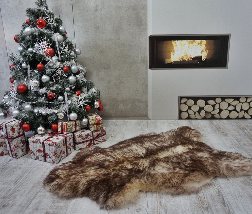 GIANT Sheepskin Mouflon Throw Genuine leather Sheep Skin Decorative rug 48'' x 28" comfy, cozy, hair is very thick, shiny !