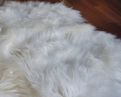 GIANT  Four SHEEPSKIN Icelandic    White Cream Throw Genuine leather Sheep Skin 79" x 48" Decorative rug White comfy, cozy, hair is thick