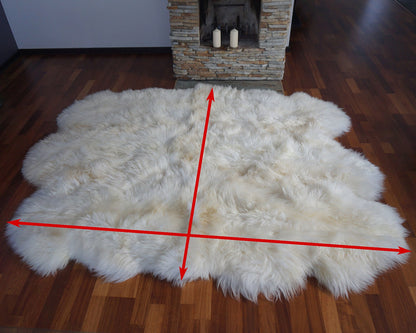 GIANT RUG Sexto SHEEPSKIN Six 80" x 70" White Throw Genuine Leather Sheep Skins Decorative rug - White comfy, cozy,  Throw Rugs Carpet