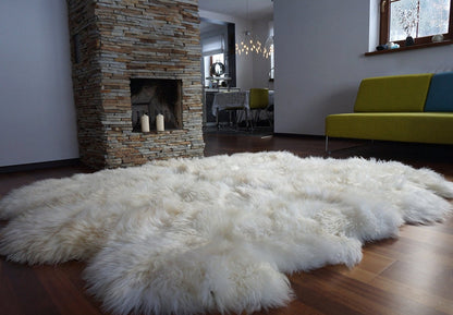 GIANT RUG Sexto SHEEPSKIN Six 80" x 70" White Throw Genuine Leather Sheep Skins Decorative rug - White comfy, cozy,  Throw Rugs Carpet