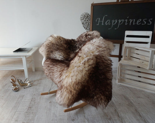 Sheepskin Mouflon Throw Genuine leather Sheep Skin Decorative rug 52'' x 30" comfy, cozy, hair is very thick, shiny !