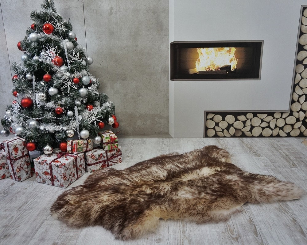 Sheepskin Mouflon Throw Genuine leather Sheep Skin Decorative rug48'' x 28" comfy, cozy, hair is very thick, shiny !