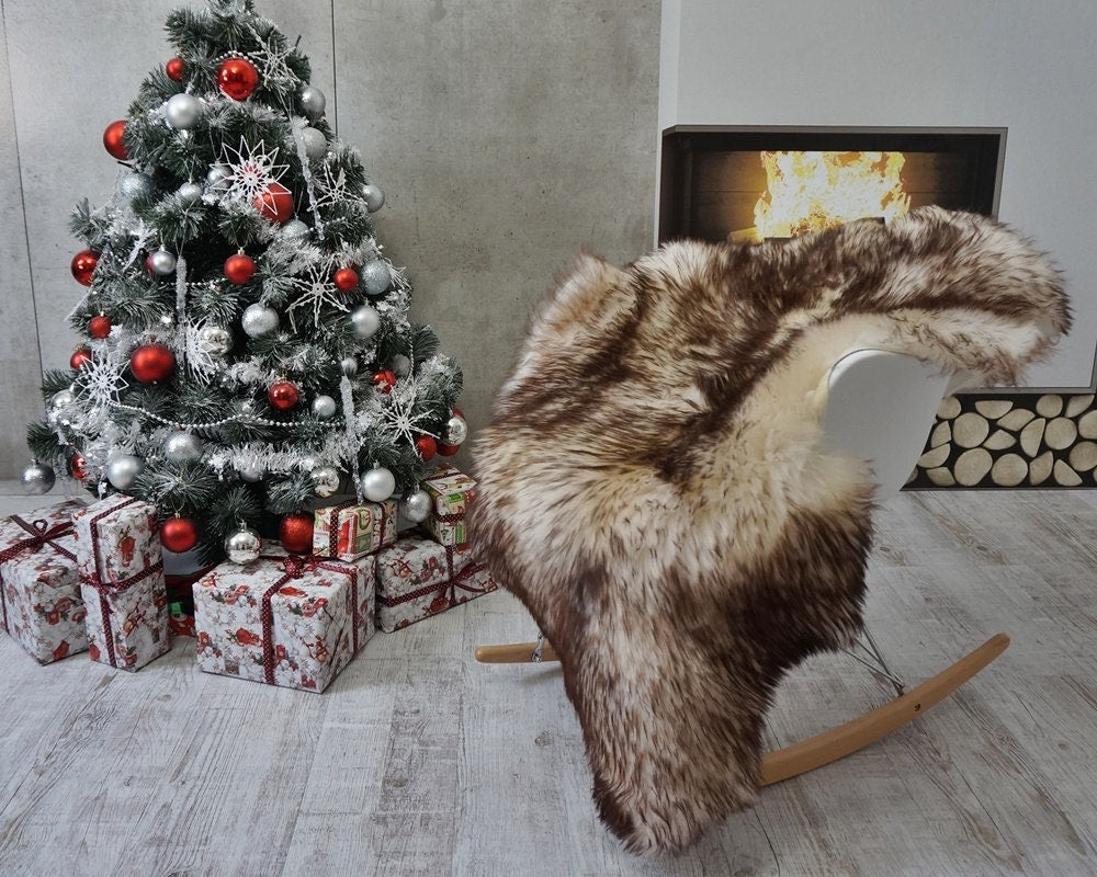 GIANT Sheepskin Mouflon Throw Genuine leather Sheep Skin Decorative rug 48'' x 28" comfy, cozy, hair is very thick, shiny !