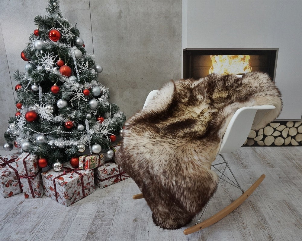 Sheepskin Mouflon Throw Genuine leather Sheep Skin Decorative rug 50'' x 30" comfy, cozy, hair is very thick, shiny !