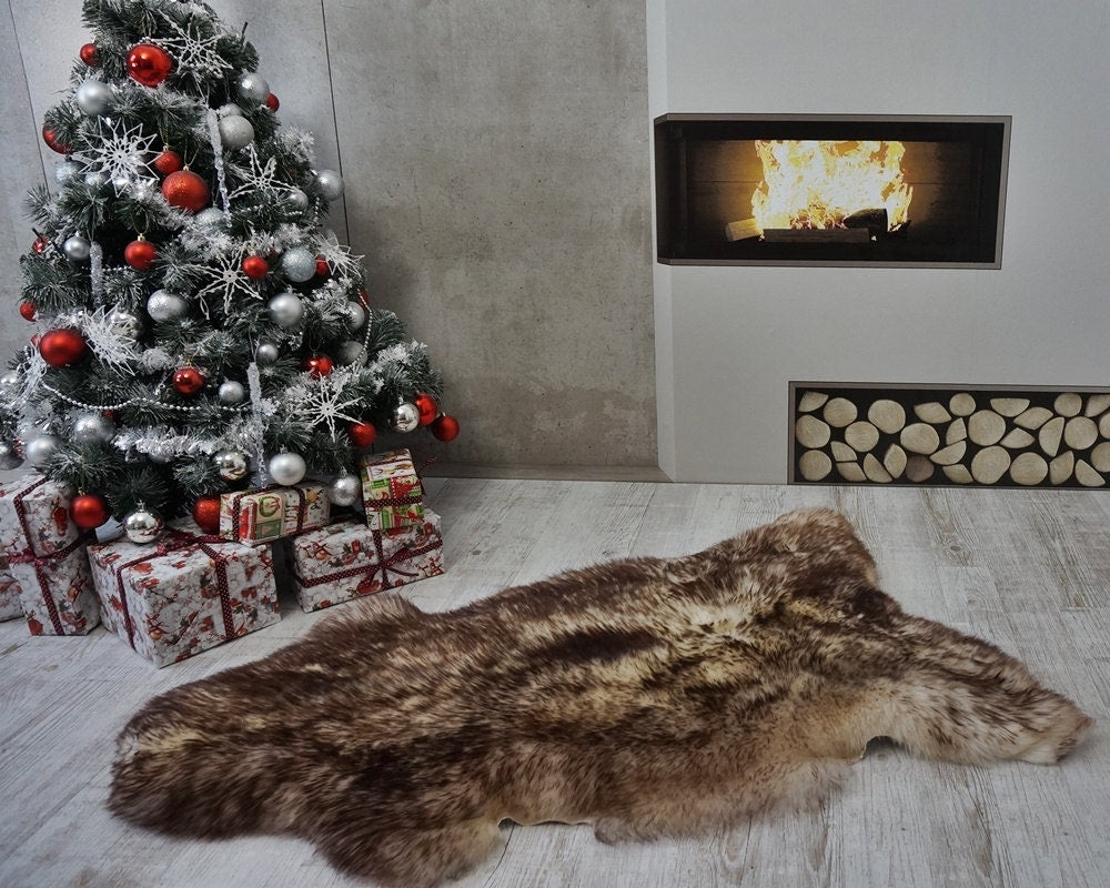 Sheepskin Mouflon Throw Genuine leather Sheep Skin Decorative rug 50'' x 30" comfy, cozy, hair is very thick, shiny !