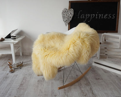 Regular SHEEPSKIN YELLOW Throw Genuine leather Sheep Skin 48 " x 28" Decorative rug Natural comfy, cozy, shiny !