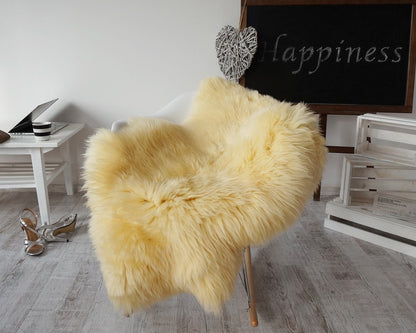 Regular SHEEPSKIN YELLOW Throw Genuine leather Sheep Skin 48 " x 28" Decorative rug Natural comfy, cozy, shiny !