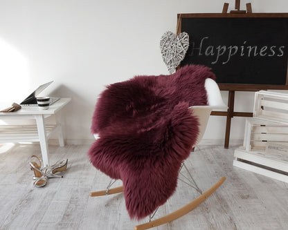 Regular SHEEPSKIN  BURGUNDY Throw Genuine leather Sheep Skin 48 " x 28"  Decorative rug Natural comfy, cozy, shiny !