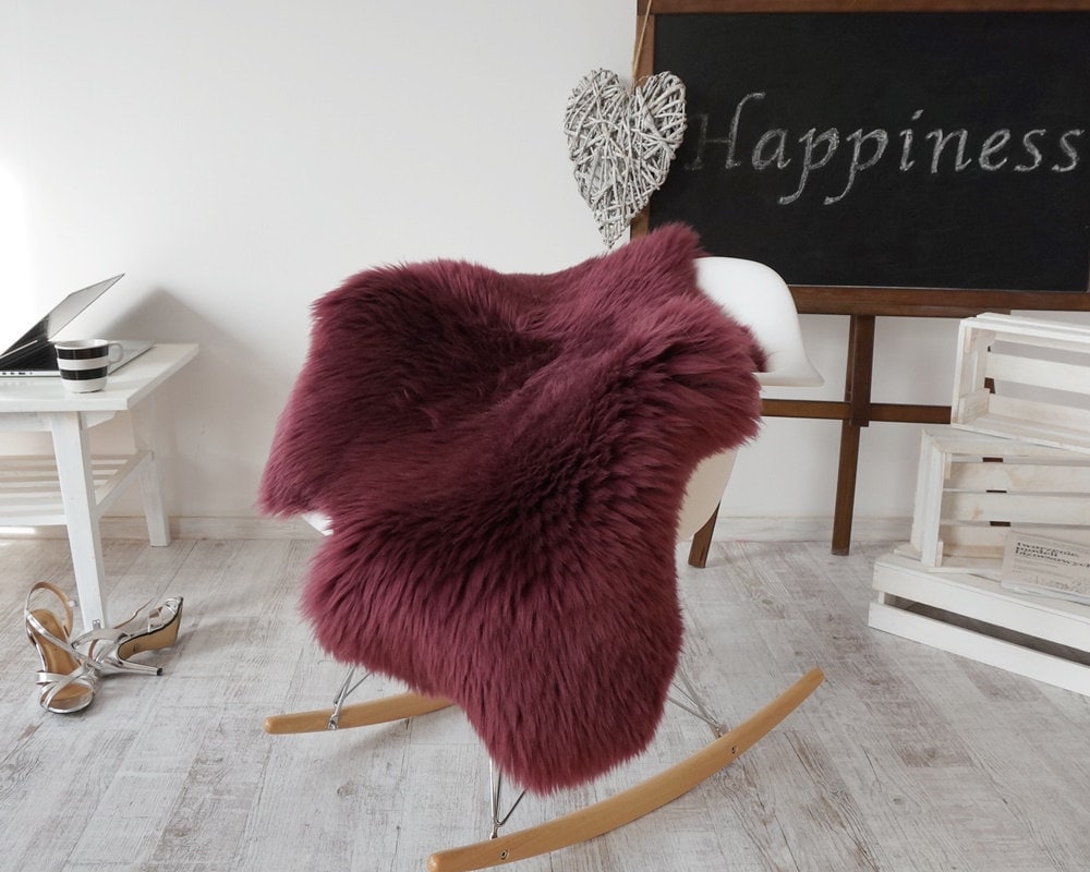 Regular SHEEPSKIN  BURGUNDY Throw Genuine leather Sheep Skin 48 " x 28"  Decorative rug Natural comfy, cozy, shiny !